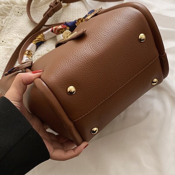 Brown Elegant Women's Bow Decor Old Money Mini Handle Bag - Picture 3 of 7